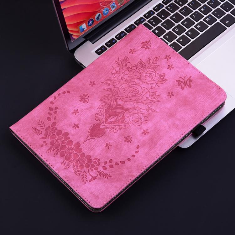 Funda de cuero con relieve de mariposa y rosa para Redmi Pad 2 / Redmi Pad SE 11 2025 (rojo rosa)