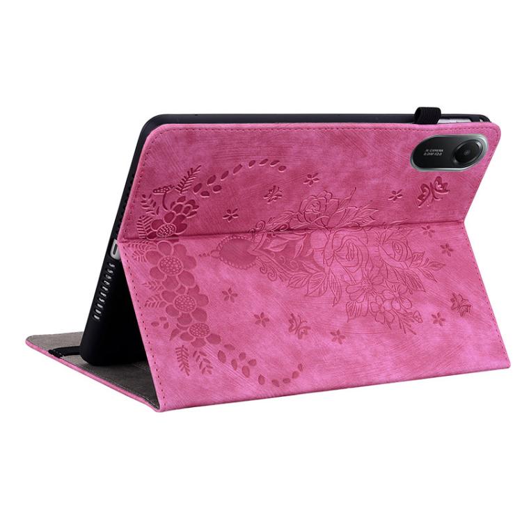 Funda de cuero con relieve de mariposa y rosa para Redmi Pad 2 / Redmi Pad SE 11 2025 (rojo rosa)