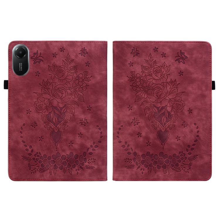 Funda de cuero con relieve mariposa rosa para Redmi Pad 2 / Redmi Pad SE 11 2025 (roja)