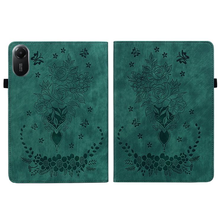 Funda de cuero con relieve mariposa rosa para Redmi Pad 2 / Redmi Pad SE 11 2025 (verde)