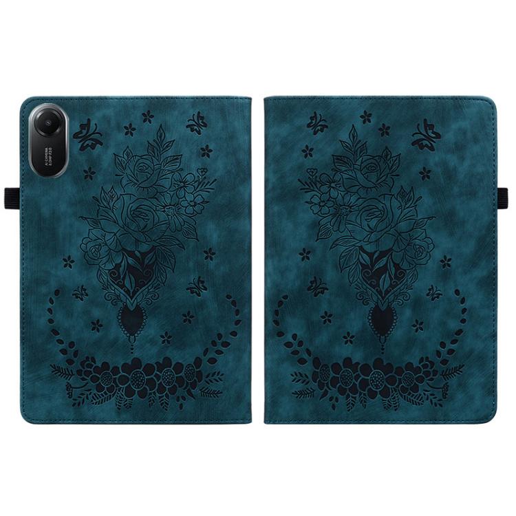 Funda de cuero con relieve mariposa rosa para Redmi Pad 2 / Redmi Pad SE 11 2025 (azul oscuro)