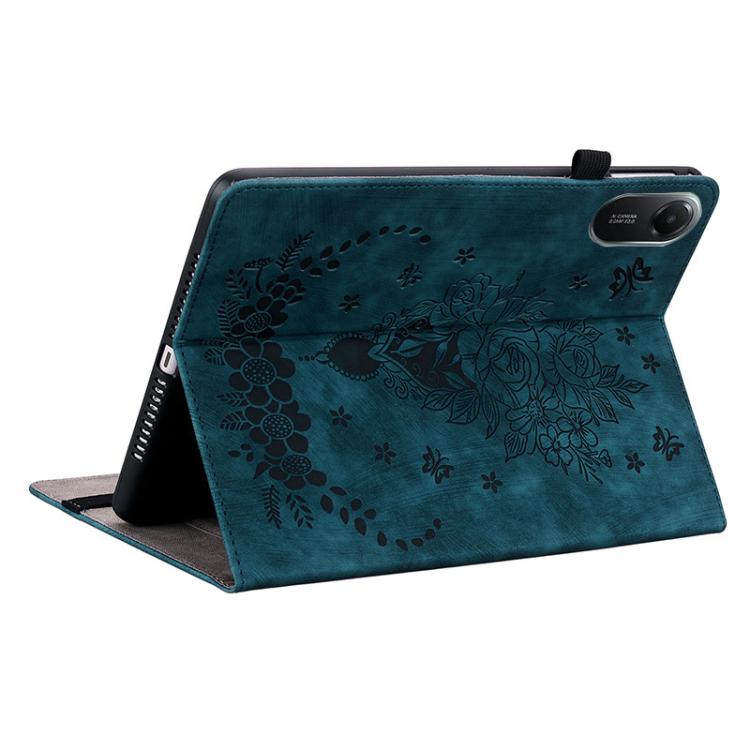 Funda de cuero con relieve mariposa rosa para Redmi Pad 2 / Redmi Pad SE 11 2025 (azul oscuro)