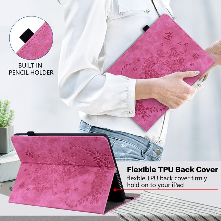 Funda de cuero con relieve de mariposa rosa para tableta Xiaomi Redmi K Pad de 8,8 pulgadas (rojo rosa)