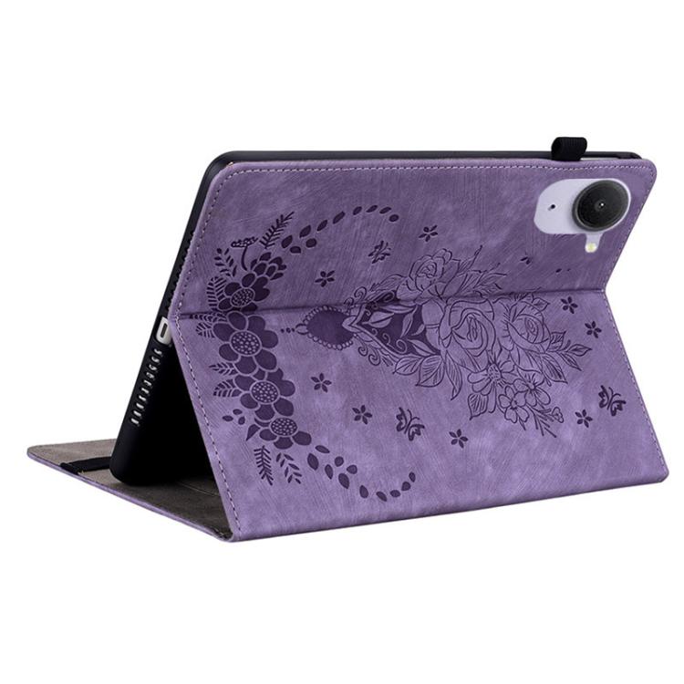Funda de cuero con relieve mariposa rosa para Xiaomi Redmi K Pad de 8,8 pulgadas (morado)