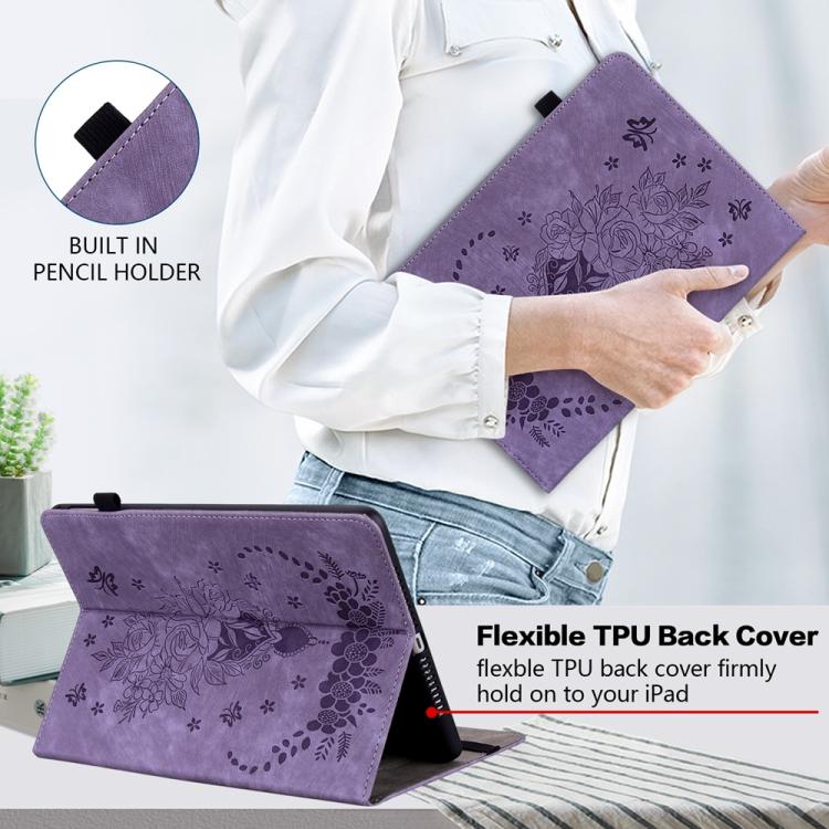 Funda de cuero con relieve mariposa rosa para Xiaomi Redmi K Pad de 8,8 pulgadas (morado)