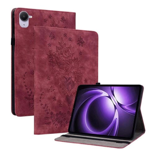 Funda de cuero con relieve mariposa rosa para tableta Xiaomi Redmi K Pad de 8,8 pulgadas (roja)