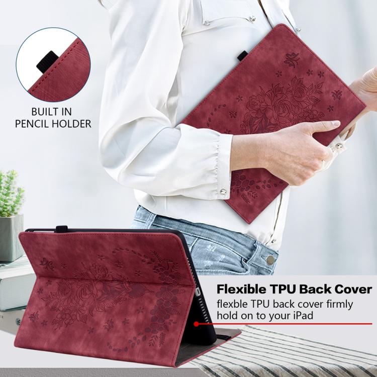 Funda de cuero con relieve mariposa rosa para tableta Xiaomi Redmi K Pad de 8,8 pulgadas (roja)