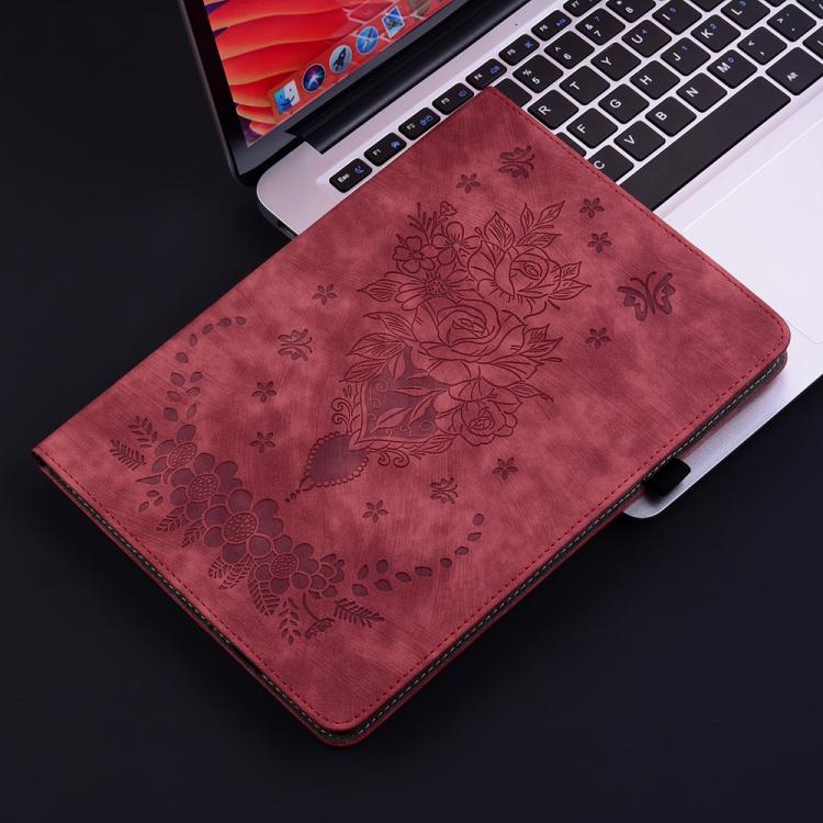 Funda de cuero con relieve mariposa rosa para tableta Xiaomi Redmi K Pad de 8,8 pulgadas (roja)