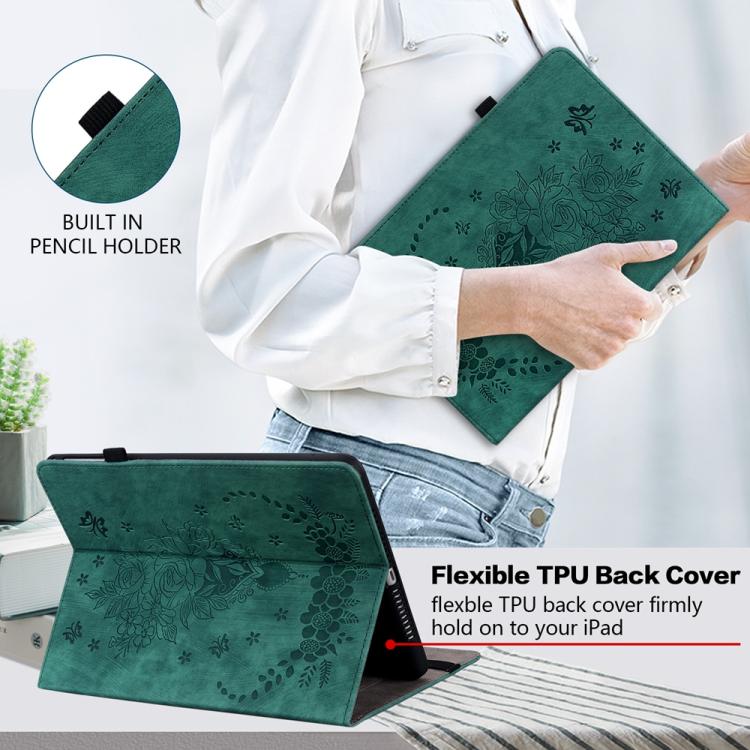 Funda de cuero con relieve mariposa rosa para tableta Xiaomi Redmi K Pad de 8,8 pulgadas (verde)