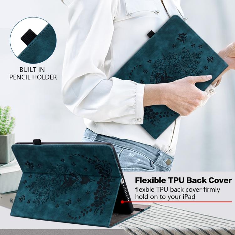 Funda de cuero con relieve mariposa rosa para Xiaomi Redmi K Pad de 8,8 pulgadas (azul oscuro)