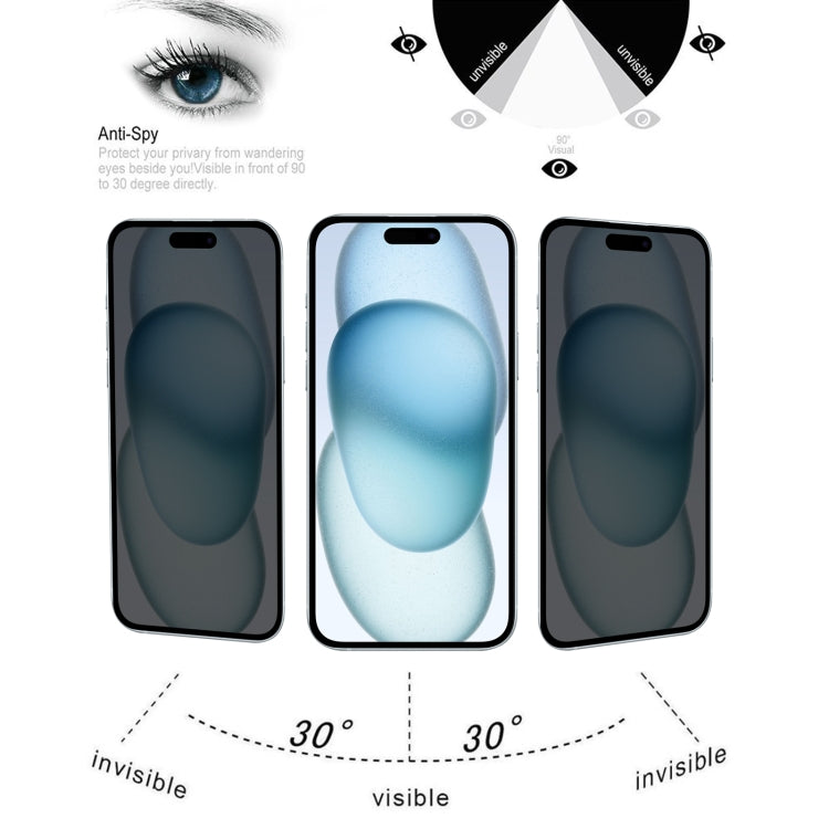Película de Vidrio Templado para iPhone 15 Pro y 15 con Pantalla de Seda Antiespía de Cubierta Completa - MOVILSTORE