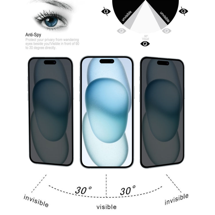 Película de Vidrio Templado Antiespía para iPhone 15 Pro y 15 Cubierta Completa Alta Transparencia (25 Piezas) - MOVILSTORE