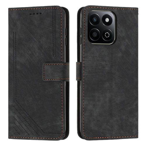 Funda de Cuero para Honor X7C con Diseño de Rayas y Tacto Agradable (Negro)