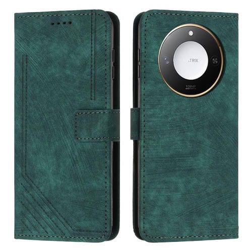 Funda de Cuero Honor X60/X9C con Estampado de Rayas, Tacto Inteligente y Cordón (Verde)