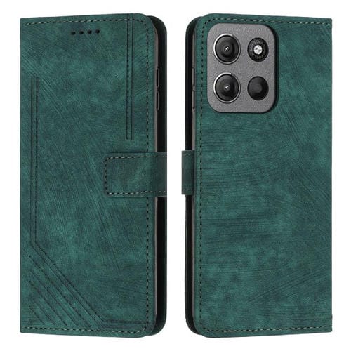 Funda de Cuero para Motorola Moto G15 con Estampado de Rayas y Tacto Sedoso (Verde)