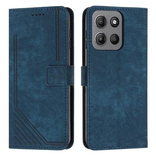Funda de Cuero Motorola Moto G15 Diseño de Rayas Tacto Agradable (Azul)