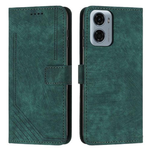 Funda de Cuero Motorola Moto G05 Diseño de Rayas Tacto Agradable (Verde)