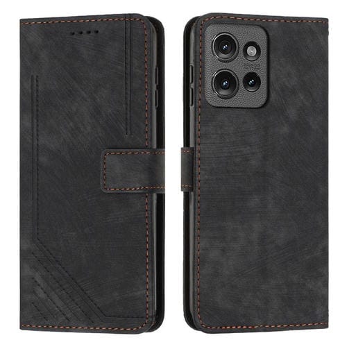 Funda de Cuero Motorola Moto G Power/G Play 2025 con Diseño de Rayas y Cordón (Negro)