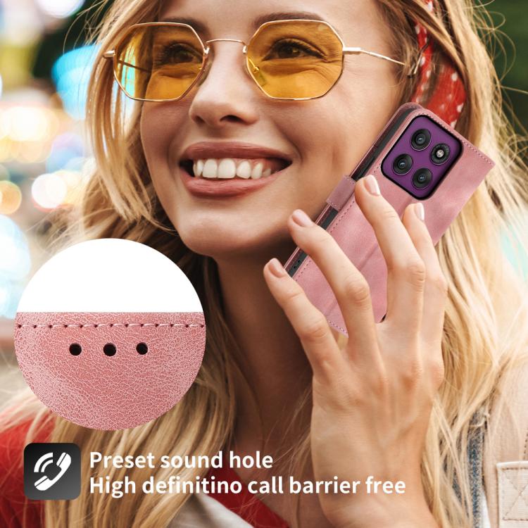 Funda de cuero con relieve de flores para Motorola Edge 60 Pro (rosa)