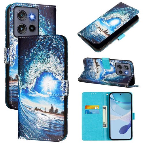 Funda de Cuero Motorola Moto G Stylus 5G 2025 con Diseño Ondas y Sol (Colores)