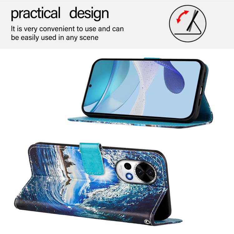 Funda de Cuero Huawei Nova 13 y Nova 12 con Patrón de Dibujo de Colores (Ondas y Sol)