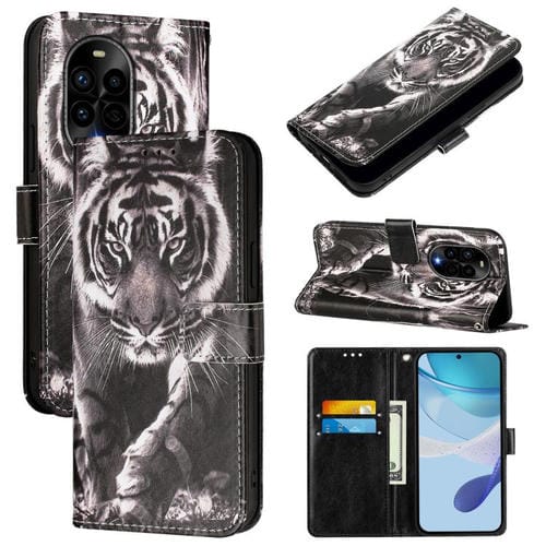 Funda de Cuero para Huawei Nova 13 Pro con Patrón Tigre Blanco y Negro