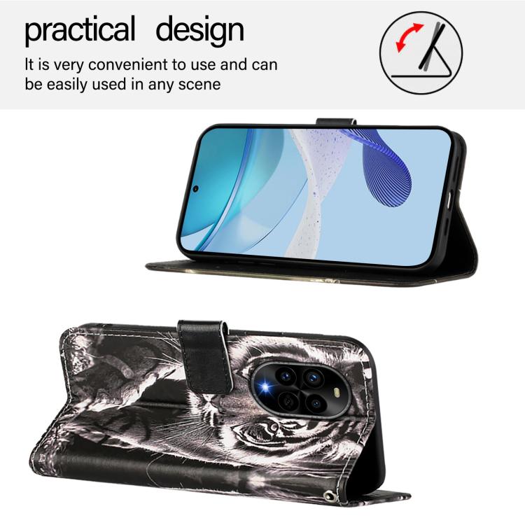 Funda de Cuero para Huawei Nova 13 Pro con Patrón Tigre Blanco y Negro