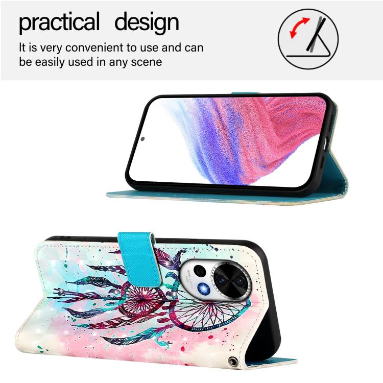 Funda de Cuero con Tapa Horizontal y Pintura 3D para Huawei Nova 13/Nova 12 (Campanas de Viento)