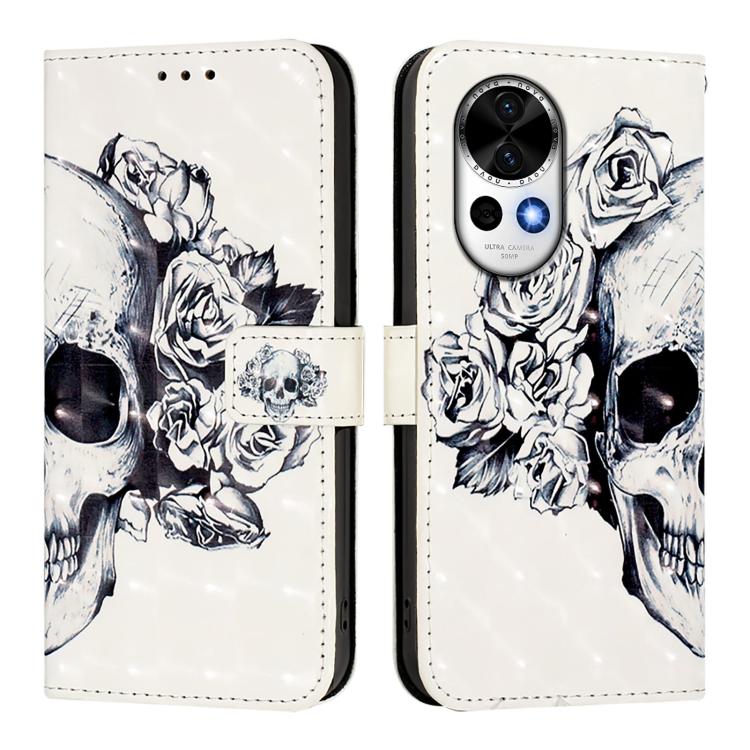 Funda de Cuero con Tapa Horizontal y Pintura 3D para Huawei Nova 13/Nova 12 (Calavera)