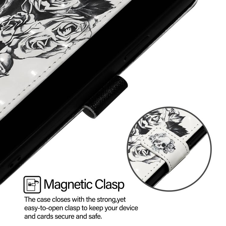 Funda de Cuero con Tapa Horizontal y Pintura 3D para Huawei Nova 13/Nova 12 (Calavera)