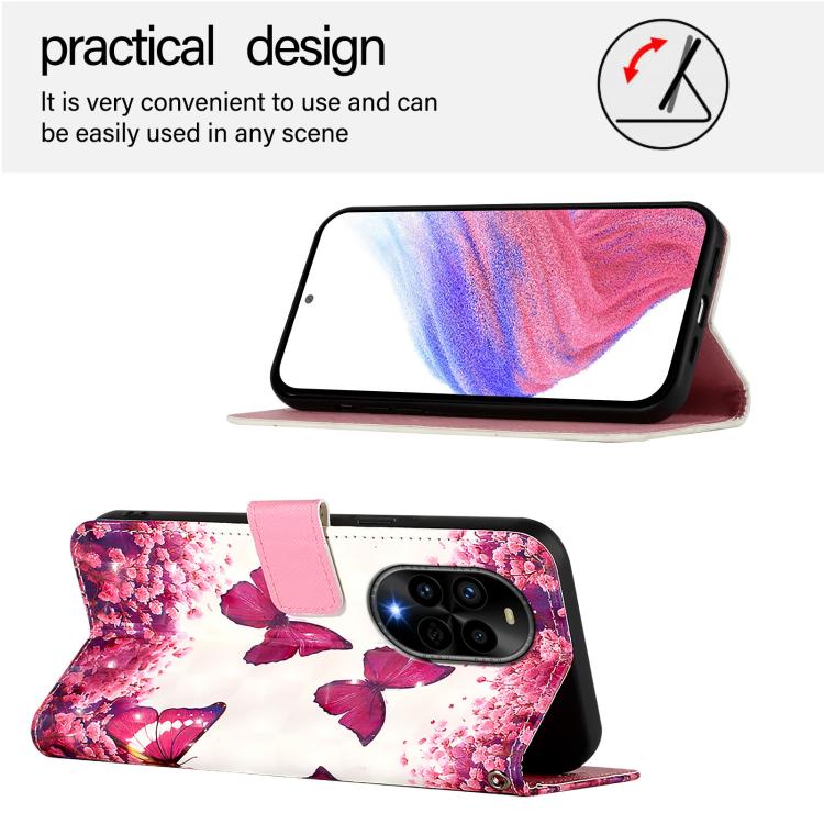 Funda de Cuero con Tapa Horizontal y Pintura 3D para Huawei Nova 13 Pro (Mariposa Rosa)