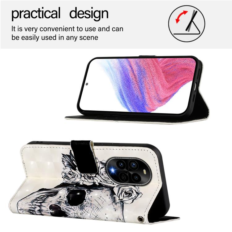 Funda de Cuero con Tapa Horizontal y Pintura 3D para Huawei Nova 13 Pro (Calavera)
