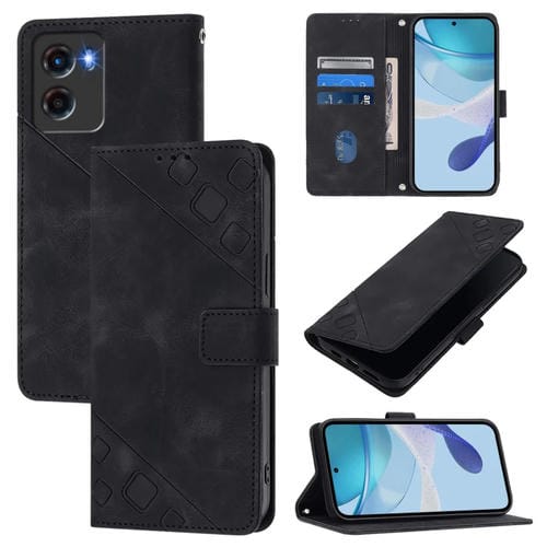 Funda de Piel con Relieve para Motorola Moto G05 (Negra)
