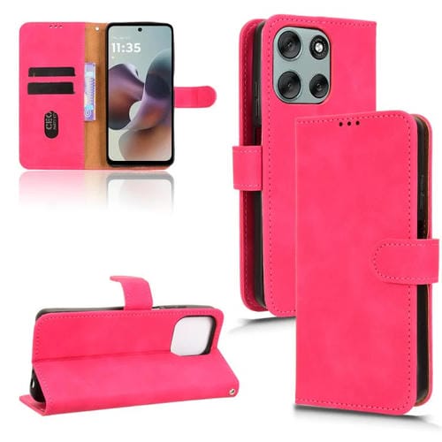 Funda de cuero con tapa magnética para Motorola Moto G56 5G (rosa)
