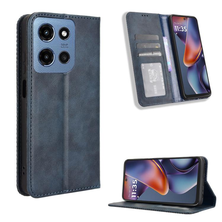 Funda de Cuero con Textura Retro y Hebilla Magnética para Motorola Moto G Play (2025) (Azul)
