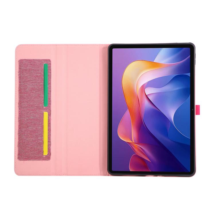 Funda de cuero con tapa horizontal y textura de tela para Xiaomi Redmi Pad 2 (rosa y rojo)