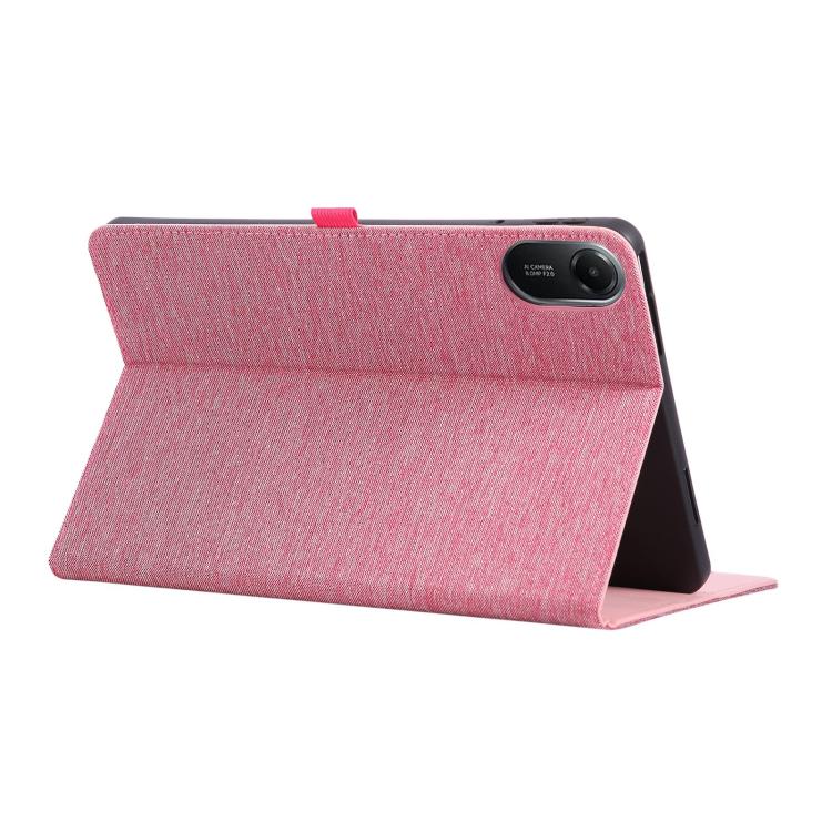 Funda de cuero con tapa horizontal y textura de tela para Xiaomi Redmi Pad 2 (rosa y rojo)