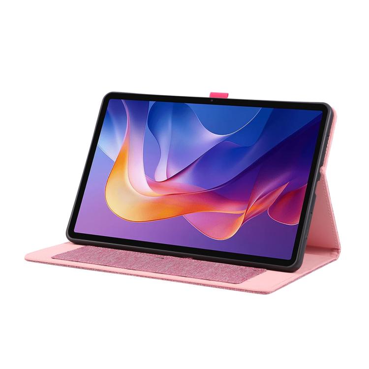 Funda de cuero con tapa horizontal y textura de tela para Xiaomi Redmi Pad 2 (rosa y rojo)