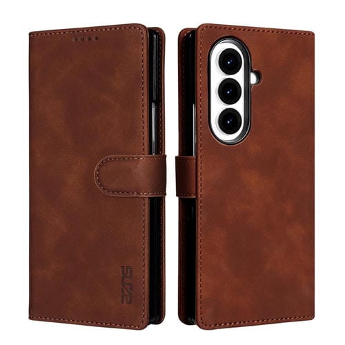 Funda de piel con tapa AZNS con textura de becerro para Samsung Galaxy Z Fold7 5G (marrón)