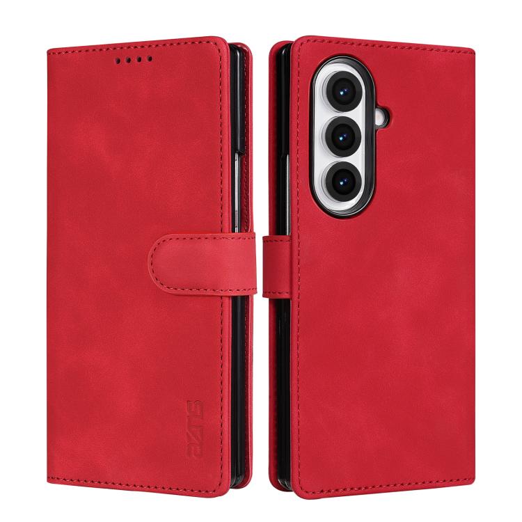 Funda de piel con tapa AZNS con textura de becerro para Samsung Galaxy Z Fold7 5G (roja)