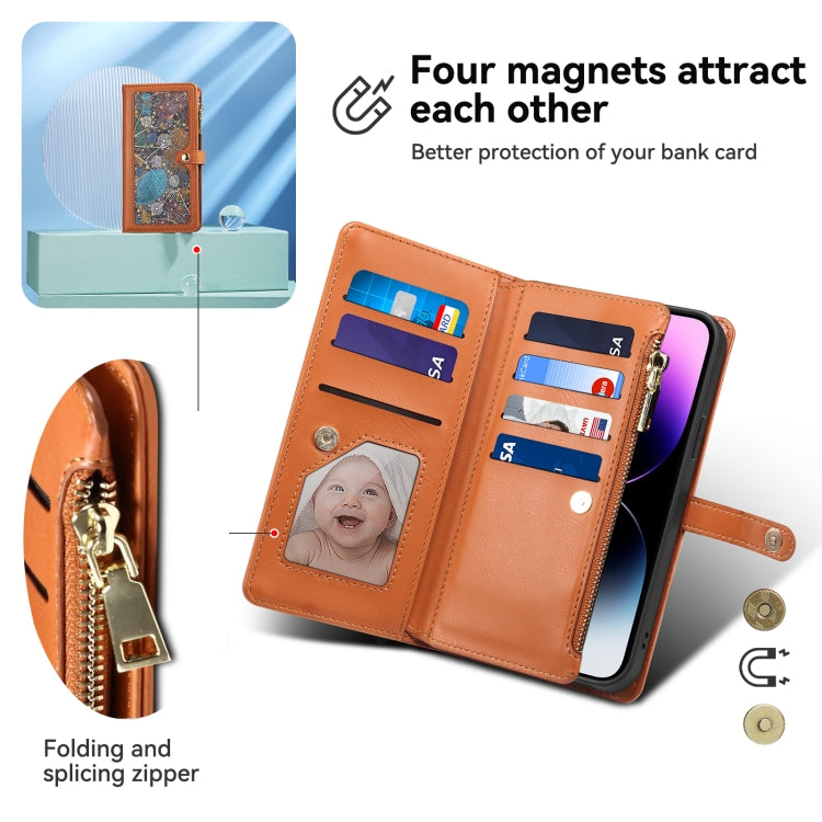 Estuche de Cuero Rfid con Cremallera y Cordón para Motorola Moto G34 5G/G45 5G Eseble Star Series (Marrón)