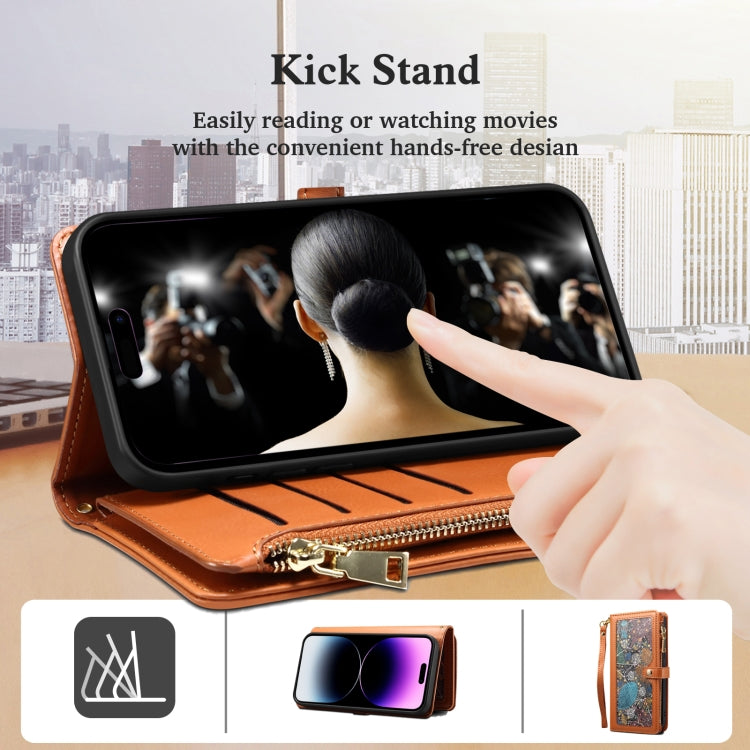 Estuche de Cuero Rfid con Cremallera y Cordón para Motorola Moto G34 5G/G45 5G Eseble Star Series (Marrón)
