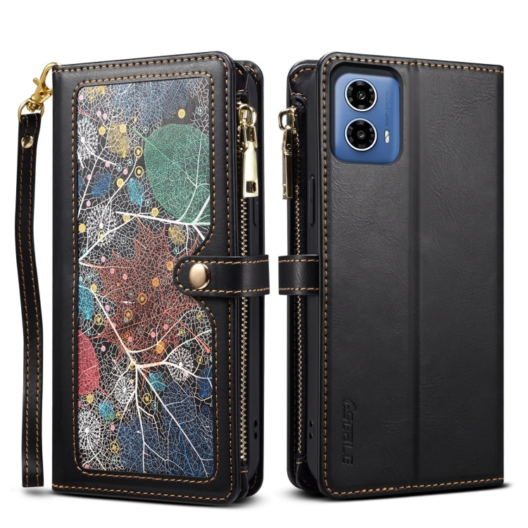 Estuche de Cuero Rfid con Cremallera y Cordón para Motorola Moto G35 Eseble Star Series (Negro)