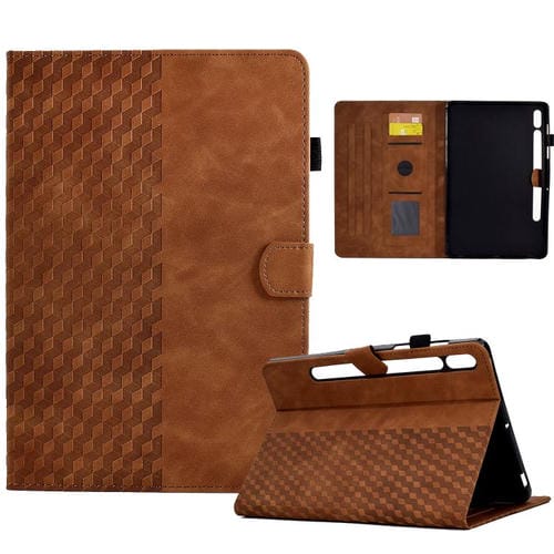 Funda de cuero con relieve de rombos para Samsung Galaxy S10 FE+ (marrón)