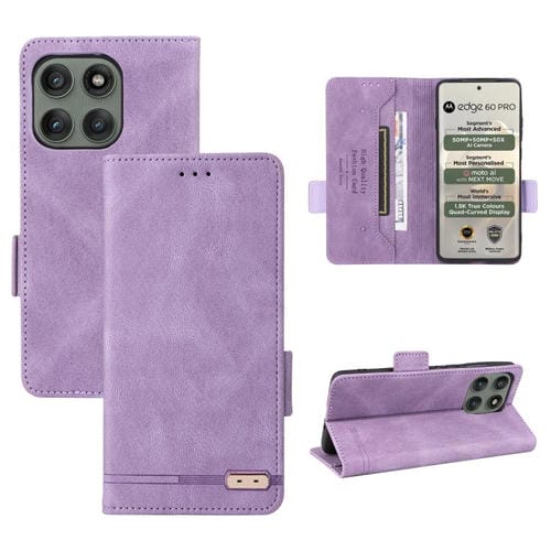 Funda de cuero con cierre magnético para Motorola Edge 60 Pro (morada)