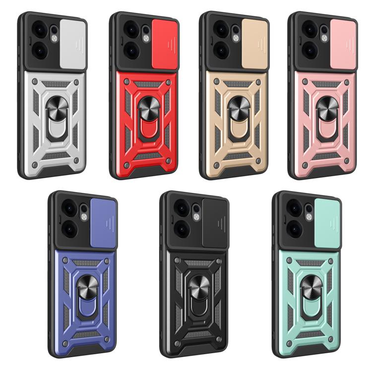 Funda Híbrida de TPU y PC con Diseño de Cámara Deslizante para Oppo Reno13 F 4G/5G (Azul)