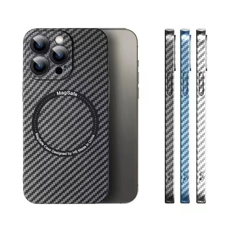 Funda para iPhone 16 Plus Fibra de Carbono con Imán Magsafe para PC y Película para Lentes (Blanco Plateado)