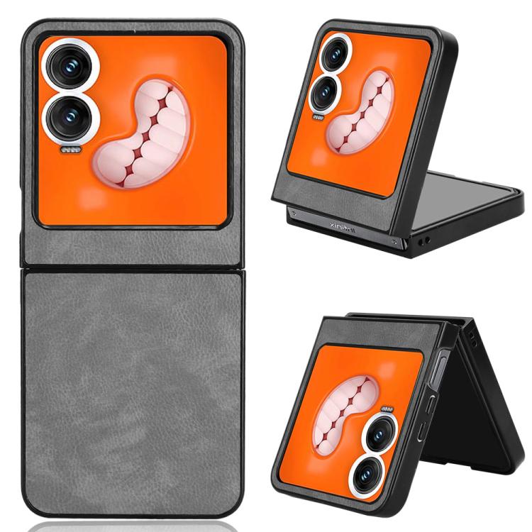 Funda Trasera para Tecno Phantom V Flip2 con Textura de Lichi (Gris)