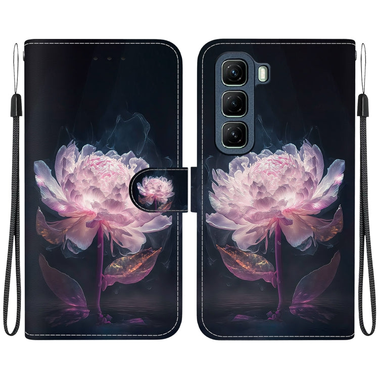Funda de Cuero con Dibujo y Textura de Cristal para Infinix Hot 50 4G (Peonía Morada)