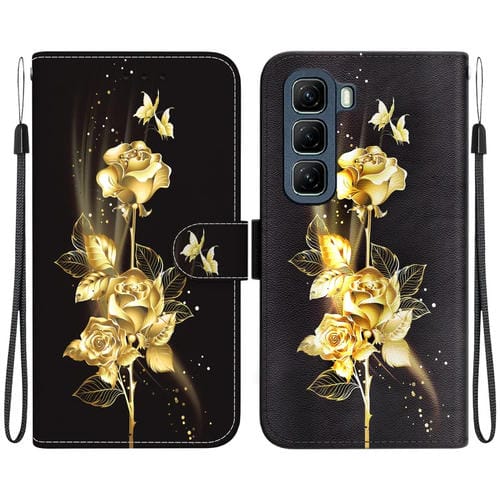 Funda de Cuero para Infinix Hot 50 4G con Dibujo de Colores y Textura de Cristal (Mariposa Dorada y Rosa)